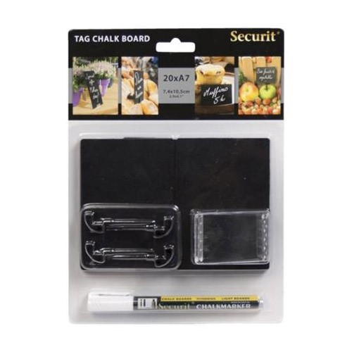 Presentatieset bestaande uit krijtbordjes a8, houders en krijtstift Securit