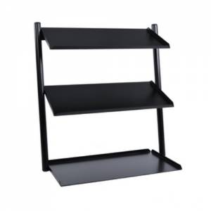 Buffetvitrine schuin model 3-plateaus (excl. bakken) afm. 62,5x31(h)65cm. zwart gecoat rvs