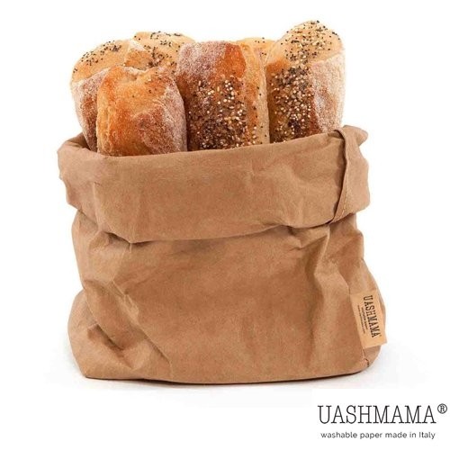 Opbergzak wasbaar papier Large afm. 15x21cm.HG. 33cm. kleur naturel Uashmama